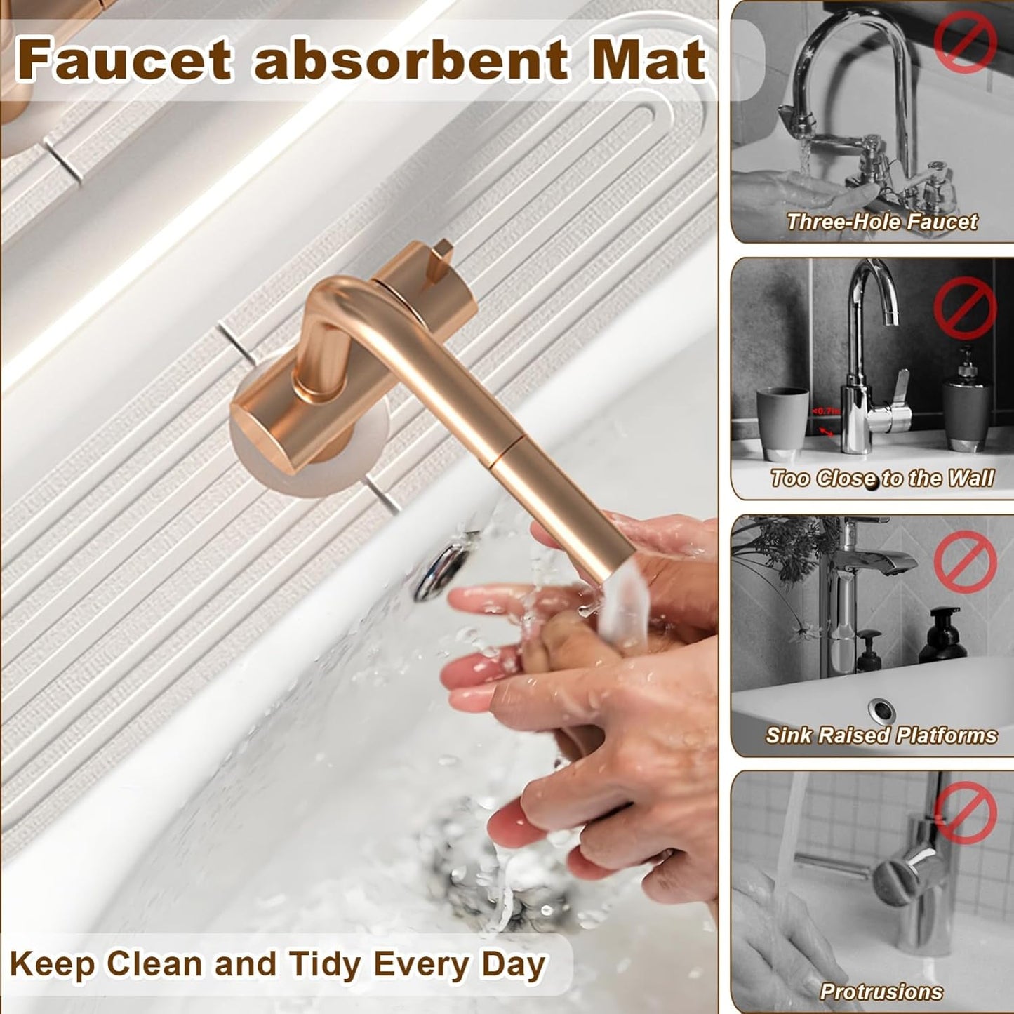 Faucet Mat for Kitchen Sink, Diatomite Super Absorbent Fast Drying Stone Sink Tray for Bathroom Kitchen Sink Splash Guard(Round White,23.6x3.9in)