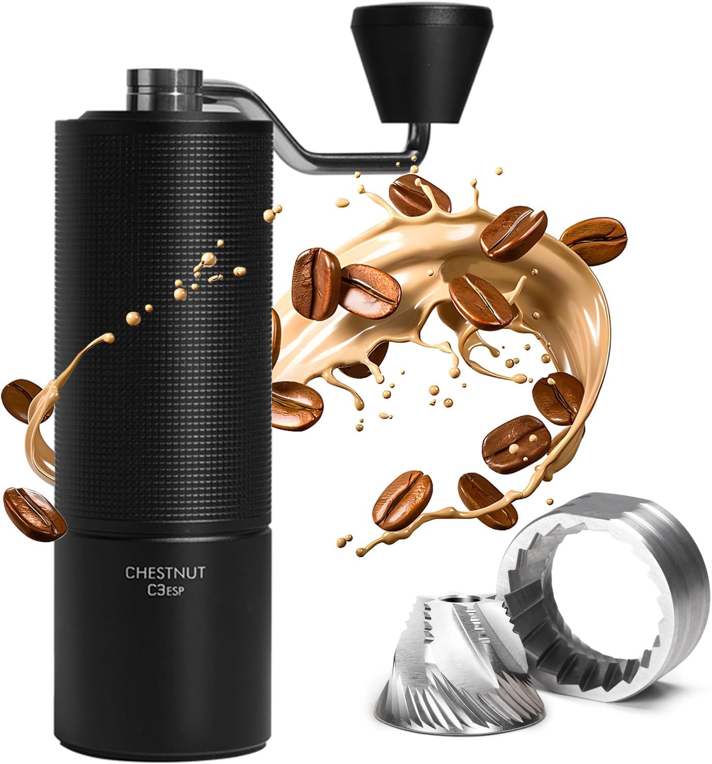 TIMEMORE Manual Coffee Grinder with Stainless Steel Espresso Coffee Bean Grinder Chestnut C3 ESP Internal Adjustable Setting, Double Bearing Positioning Black