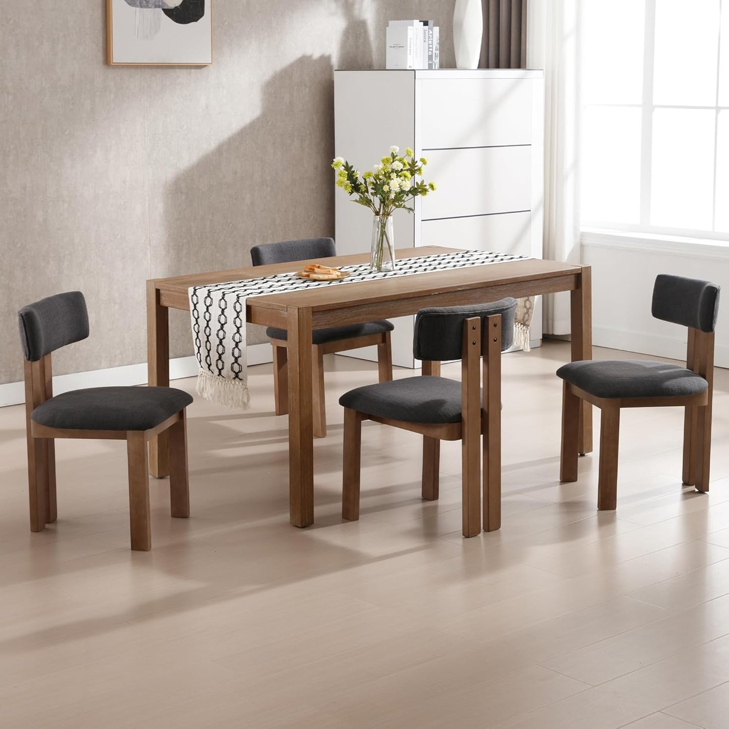 chairus Dining Chairs Set of 6 Linen Fabric Diner Chairs Farmhouse Wood Chairs for Kitchen and Dining Room, Black