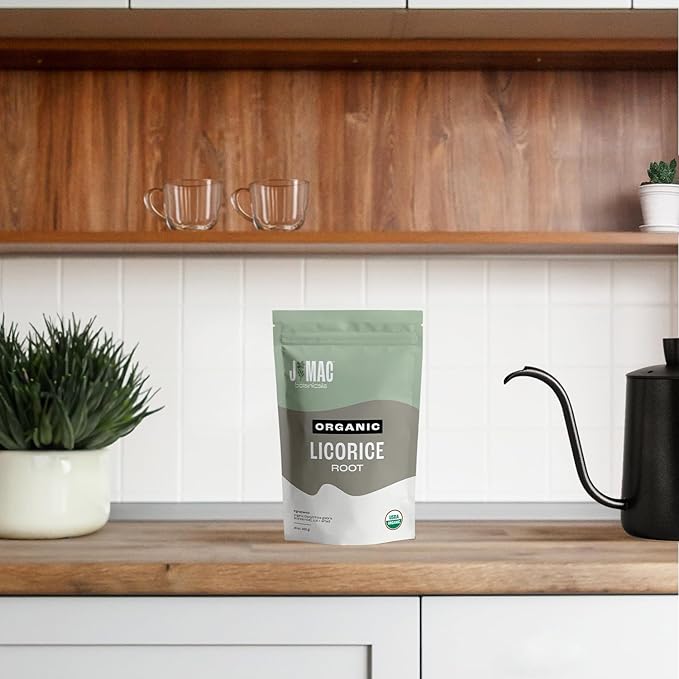 J Mac Botanicals Organic Licorice Root Tea, Cut and Sifted, Dried Herb, regaliz raiz organico