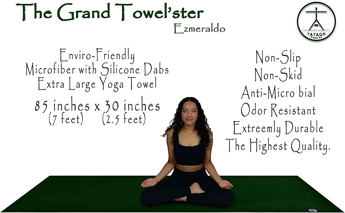 Tatago Hot Yoga Mat Towel Non Slip for Hot Yoga (72-84 inch Mats) Our Hot Yoga Towel Non Slip Silicone Dabs & Absorbent Microfiber Blend Gives You More Grip As You Drip! (Ezmeraldo, XL - 84")