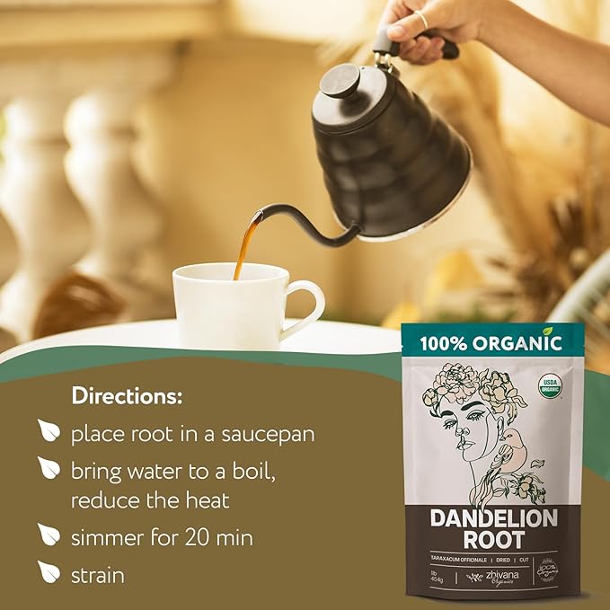 Dandelion Root Organic - Dandelion Tea - Diente de Leon Organico – Natural Cleansing, Gut Flora, Digestion, Liver, Skin – 4 oz