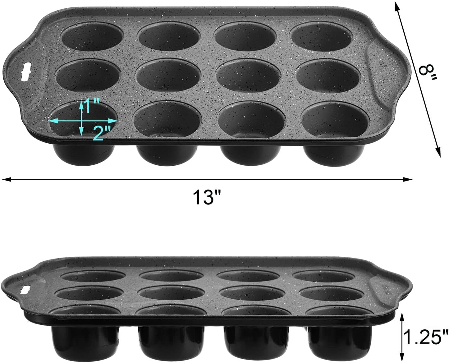 Tosnail 2 Pack 12 Cavity Mini Cheesecake Pan, Mini Cupcake Muffin Baking Pans with Removable Bottom, Round, Black
