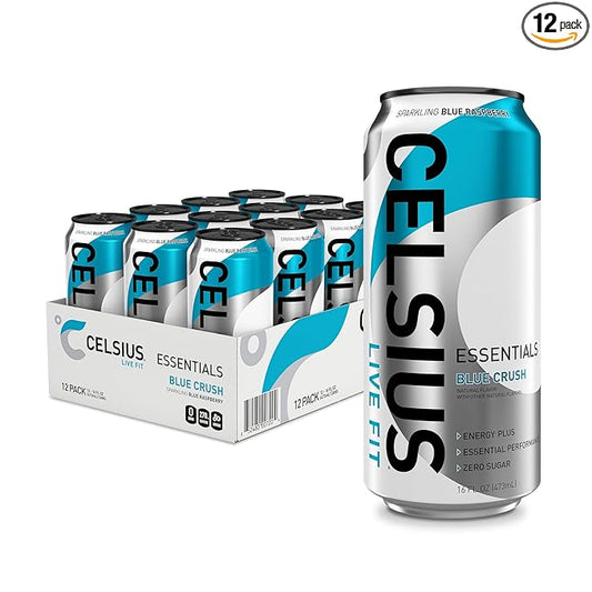 CELSIUS ESSENTIALS™ Sparkling Blue Crush, Sugar Free Performance Energy Drink, 16 Fl Oz (Pack of 12)