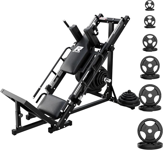 RitFit Adjustable Leg Press and Hack Squat Machine with Weight Plate Set, Professional Home Gym Equipment with Linear Bearings, Specialized for Complete Lower Body Workouts and Weight Storage Posts
