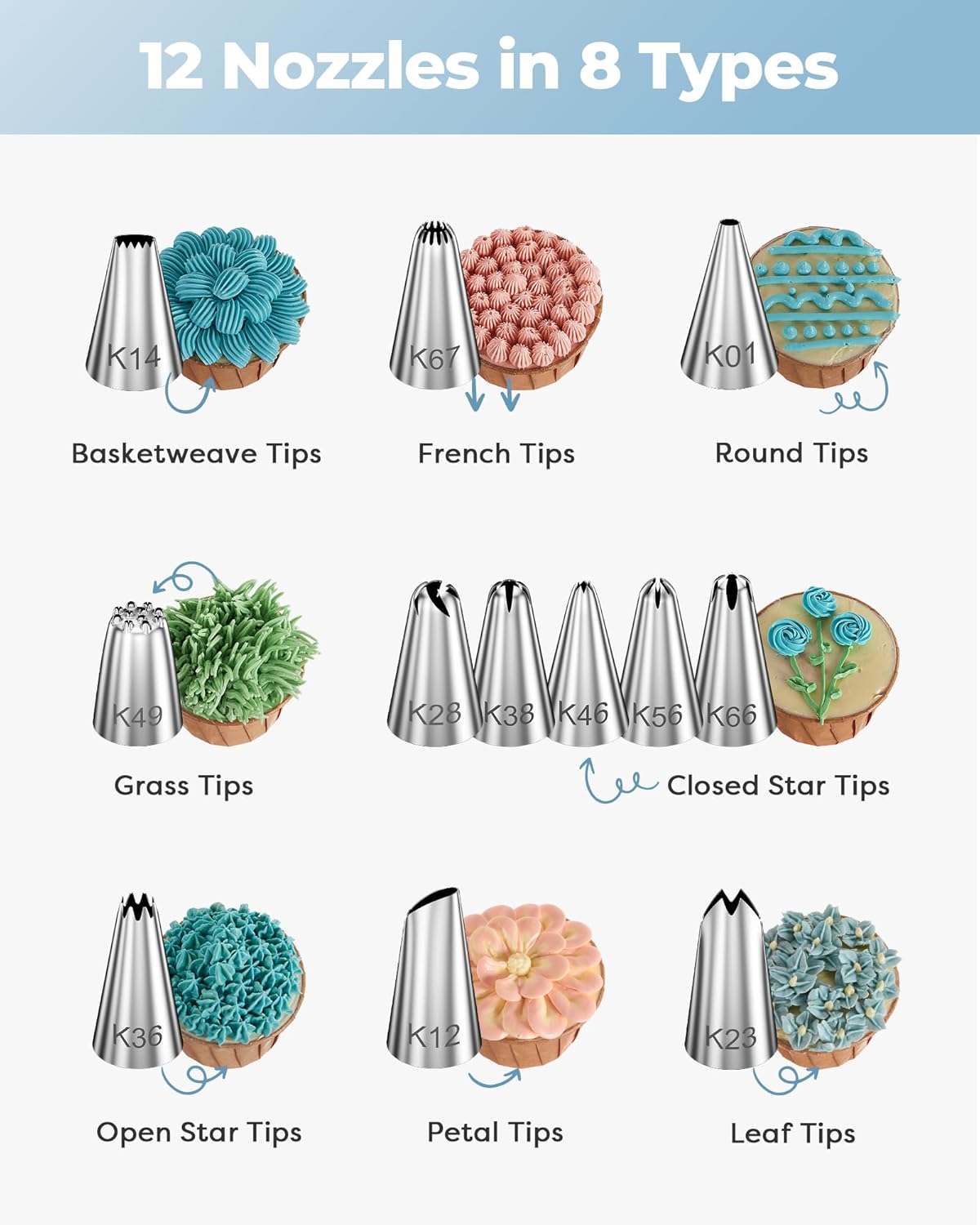 Kootek 71PCs Cake Decorating Kit, Baking Supplies Tools - Includes Cake Stand Turntable, 12 Icing Piping Tips, 2 Frosting Spatulas, 3 Scrapers, 50+2 Piping Bags, Coupler, Video Tutorial, Booklet