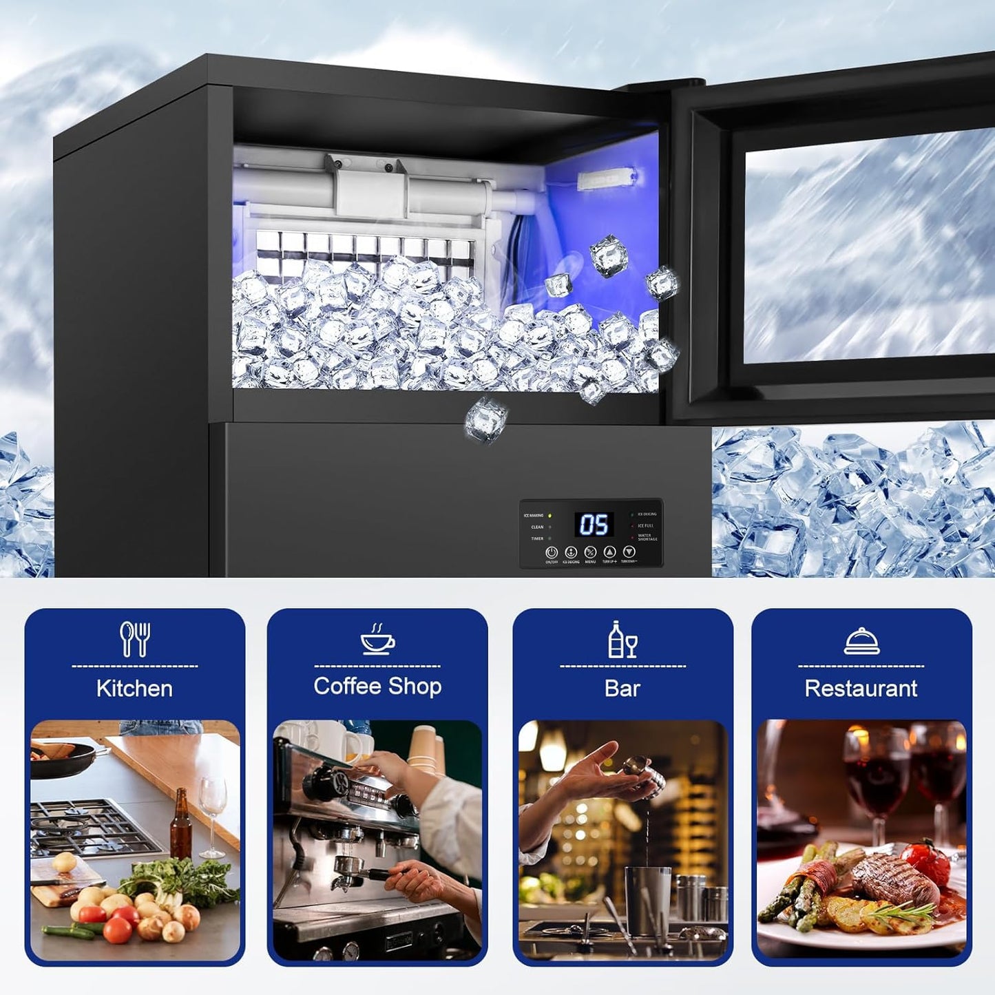 Commercail Ice Maker 130Lbs/24H with 35Lbs Ice Capacity,Upgraded 15" Wide Under Counter Ice Machine 45Pcs Ice Cubes,Commercial Ice Machine Self Clean Stainless Steel Built-in or Freestanding