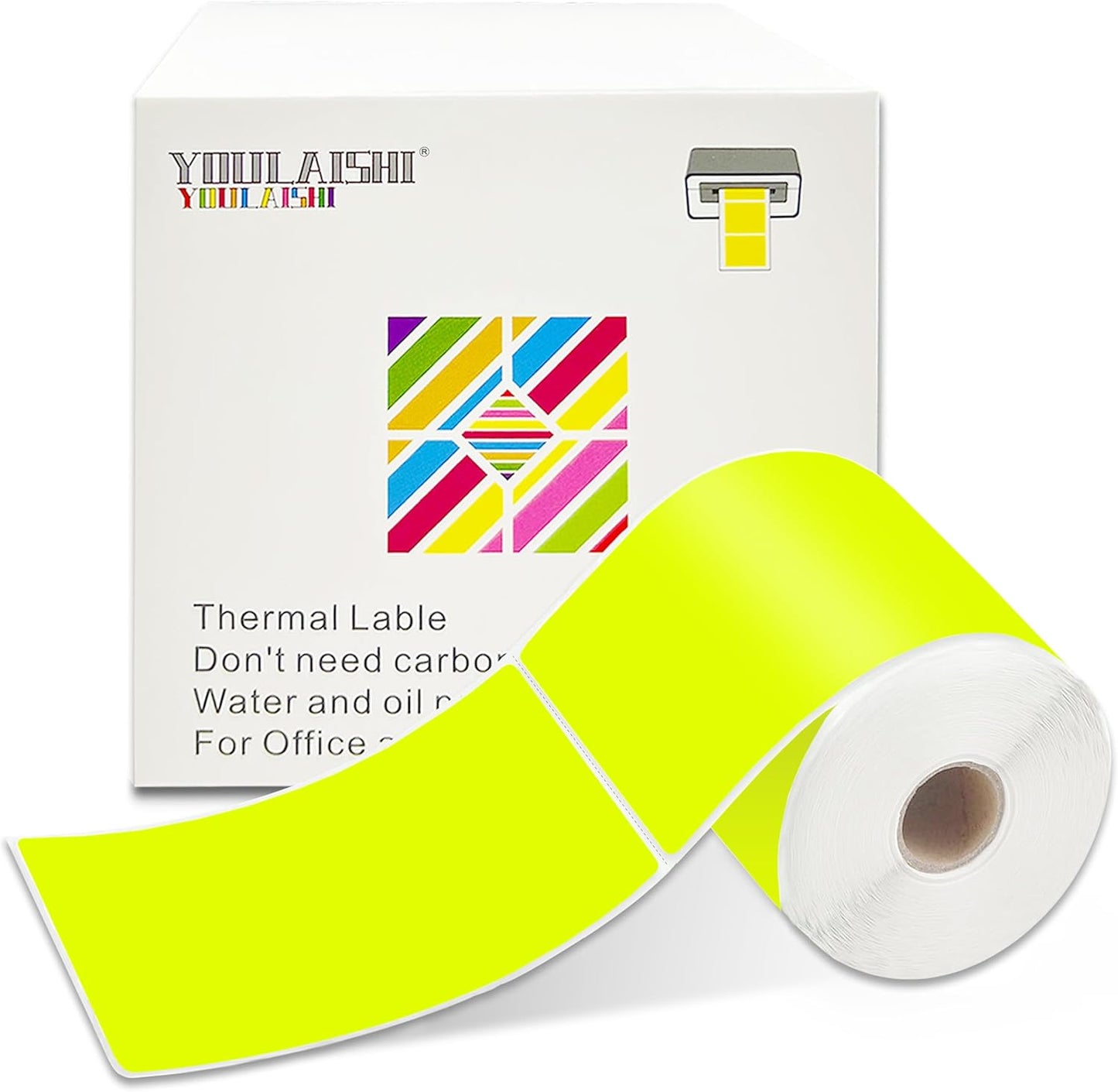 3 X 5 Inch Printable Rectangle Color Coding Labels, 300 Per Roll Adhesive Color Coding Stickers for Bar-Codes, Address, Small Business Labeling, Inventory, Fluorescent Yellow