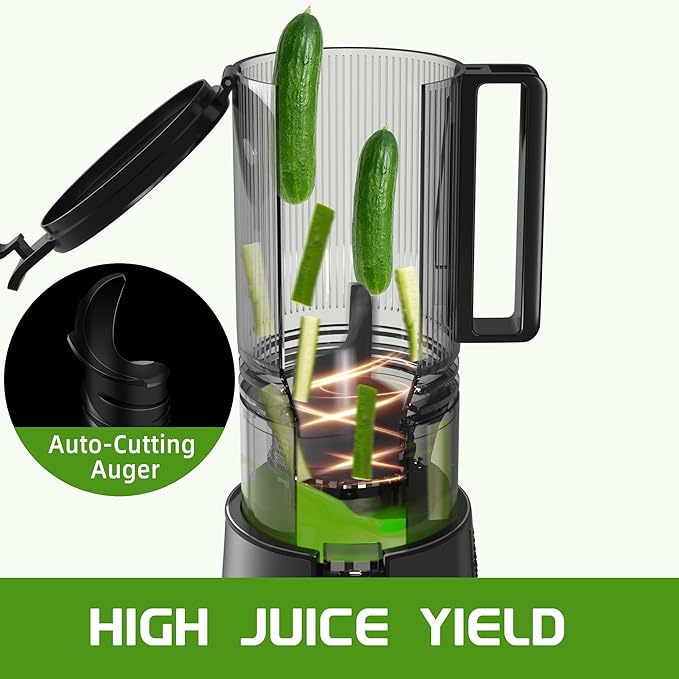 Cold Press Juicer, Slow Masticating Juicer Machines with 5" Feeding Chute Fit Whole Fruits&Vegetables, Stainless Steel Slow Masticating Juicer Easy to Clean, 99.6% Juice Purity, 1.5L Capacity-Black.