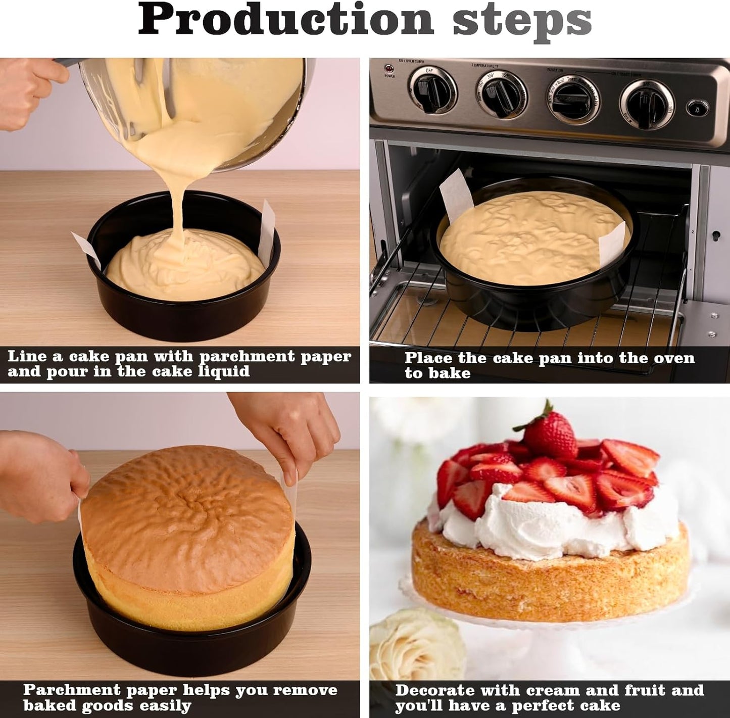 HUAKENER 3 Pack Round Cake Pans, 6" 8" 10 Inch Circle Cake Pan with 150 Pieces Parchment Paper, Non-stick Cake Baking Pans, Dishwasher Safe