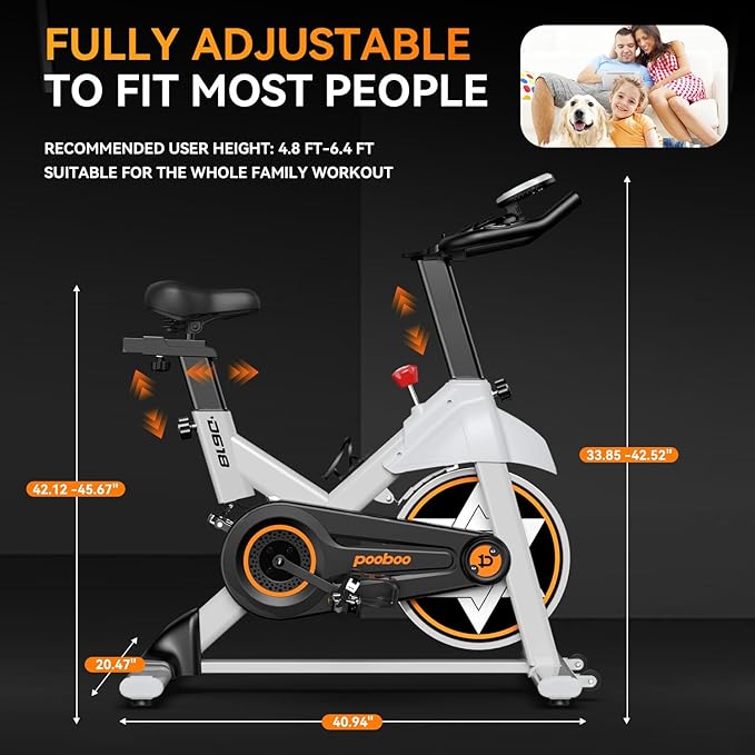 POOBOO Exercise Bike, Stationary Bike for Home Gym, Indoor Cycling Bike w/Comfortable Seat Cushion & Tablet Mount, Silent Belt Drive Indoor Bike for Cardio Workout