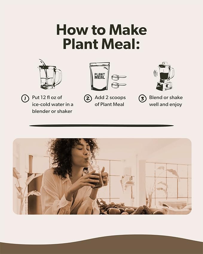 Plant Meal Replacement Shake - Chocolate - 25g of Plant Based Vegan Protein Powder, 76+ Organic Superfoods, Vitamins & Minerals, Mushrooms, Super Greens, Digestive Enzymes & Probiotics - 1 Serving