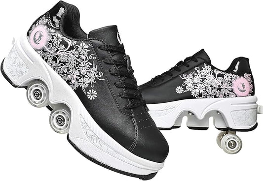 Double-Row Deform Wheel Automatic Walking Shoes Invisible Deformation Roller Skate 2 in 1 Removable Pulley Skates Skating Parkour