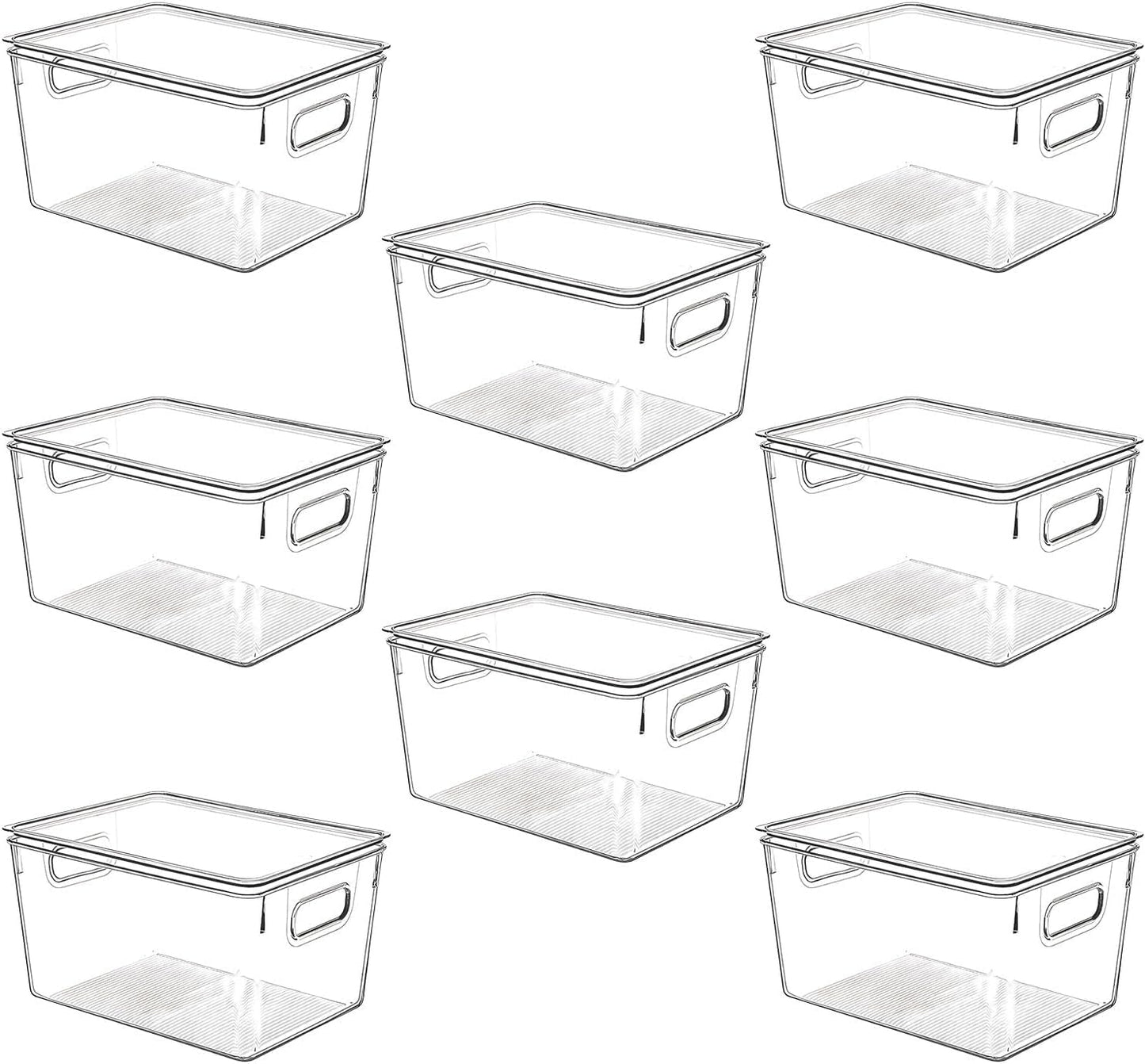Clear Plastic Stackable Storage Bins with Lids, Pantry Organizers and Storage Containers Fridge Organizer Bins Kitchen Cabinet Organizer Bin for Organizing Under Sink Refrigerator Organization