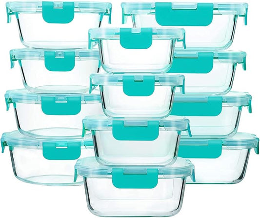M MCIRCO 24-Piece Glass Food Storage Containers with Locking Lids,Glass Meal Prep Containers Set - Airtight Lunch Containers, Microwave, Oven, Freezer and Dishwasher,Green