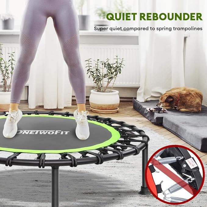 ONETWOFIT 42"/45" Rebounder Trampoline for Adults, Silent Mini Trampoline Indoor Exercise Fitness Trampoline Bungee Rebounder Workout Max Load 330lbs