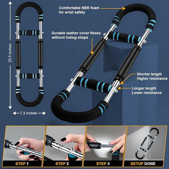 Twister Arm Exerciser Bar – Heavy Duty Adjustable Resistance (60-110 lbs) for Chest, Arms & Shoulders – Portable Home Fitness Equipment for Strength Training Anywhere