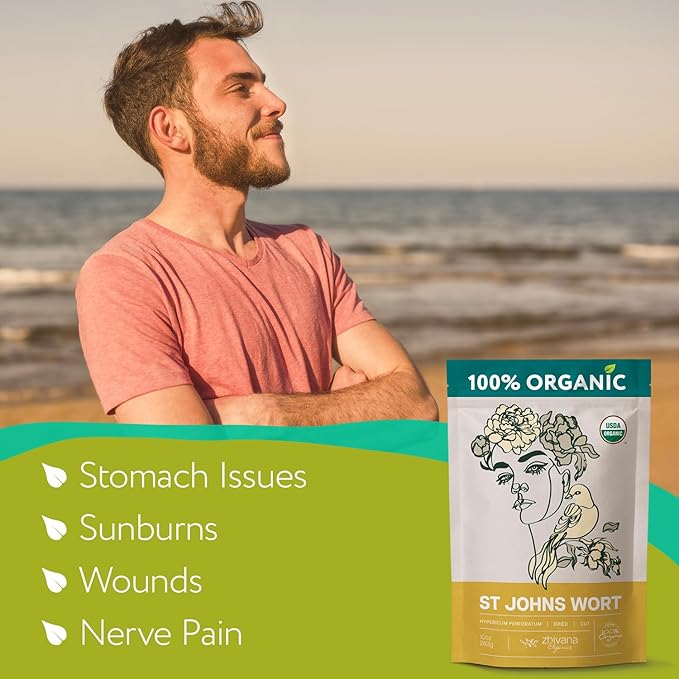 Organic St Johns Wort Tea (10 oz.) – 100% Pure Dried Saint John’s Wort Herb – Te de Hierba de San Juan Organica
