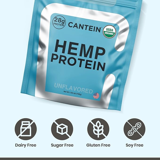 Organic Hemp Protein, Vegan Protein Powder, Clean Plant Based Protein Powder, Non Dairy Protein, Lactose Free Natural Protein, Gluten Free- 20 Servings, Unflavored