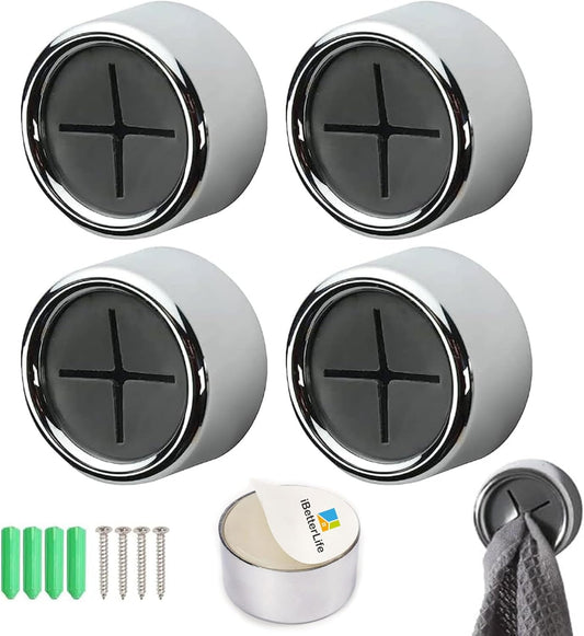 iBetterLife Adhesive Towel Holder for Kitchen - 4 Pack Dish Towel Hooks for Cabinet, Push Hand Towel Hanger, Dish Cloth Rag Holder for Home Bathrooms, Kitchens, Garages, RV, Within Easy Reach, Grey