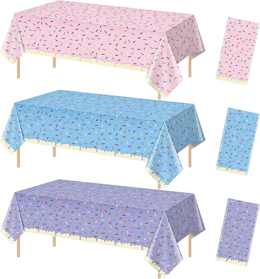 3pcs Sprinkle Ice Cream Party Decorations Tablecloths,Disposable Plastic Rectangle Table Covers for Baby Shower Sweet One Girl Birthday Donut Themed Party Supplies, 3 Color,54 X 108 Inch
