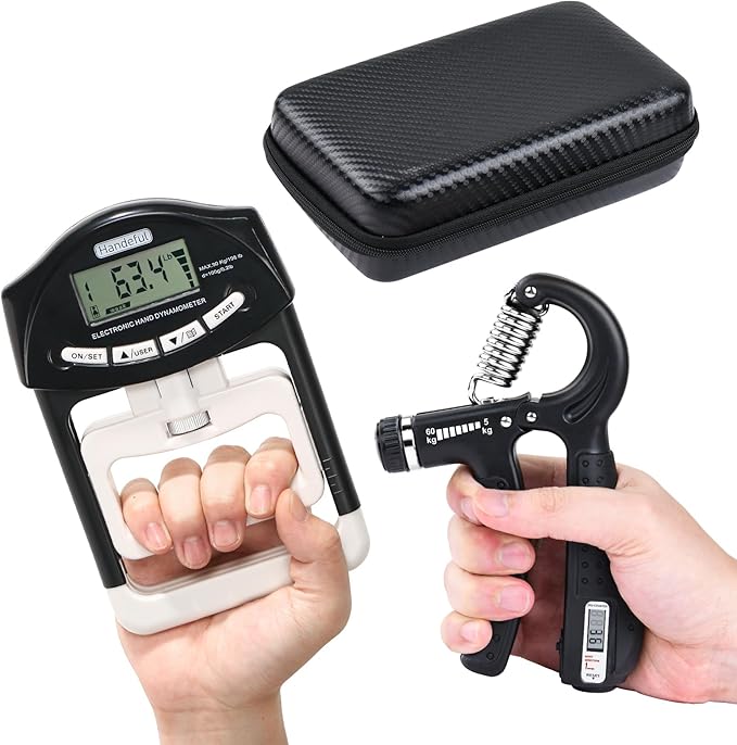 Handeful Grip Strength Tester Trainer - Dynamometer Handgrip Measurer Meter, Handheld Strengthener Exerciser for Sports, School, and Home Use (198Lbs / 90Kgs)