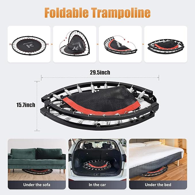 Trampoline, Portable Fitnes Foldable Trampoline in-Home Mini Rebounder, Exercise Trampoline for Kid/Adults, 40" Max Load 330lbs