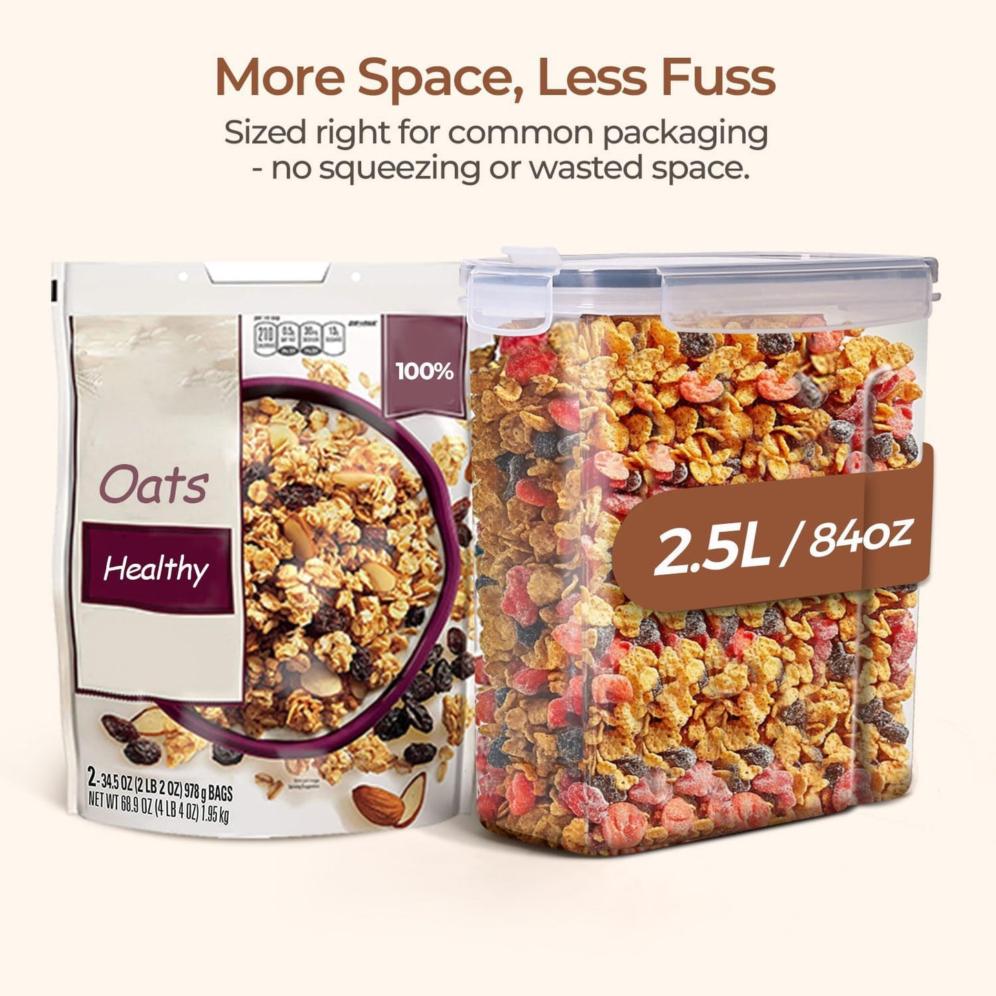 3 PCS Cereal Storage Containers Set, Airtight Food Containers with lid for Rice Pet food, Medium & Small Cereal Dispenser for Kitchen Pantry Organization (135.2oz/4L + 84.5oz/2.5L×2)