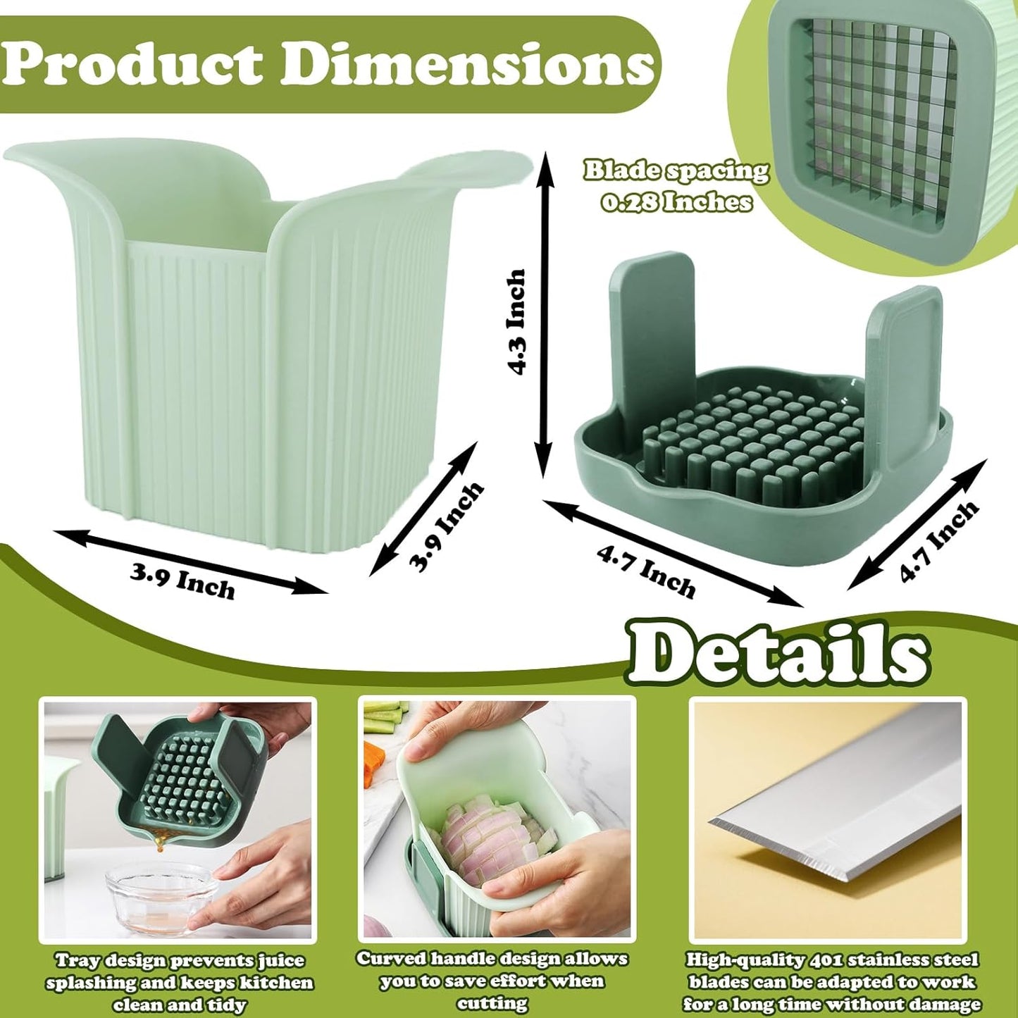 FANTEXY Onion Chopper - French Fry Cutter For Potatoes And Fruit Cutting Machine, Stainless Steel Vegetable Dicer With Grid Blades, Food Chopper With Container Manual Hand Mandoline Slicer For Kitchen