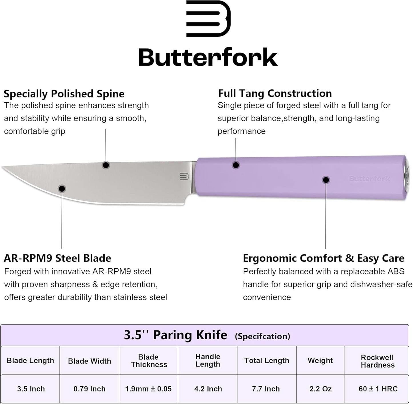 3.5 Inch Paring Knife, Small Kitchen Knife with AR-RPM9 Steel Replaceable Ergonomic Handle, Ultra Sharp Fruit Vegetable Knife for Peeling Coring Cutting