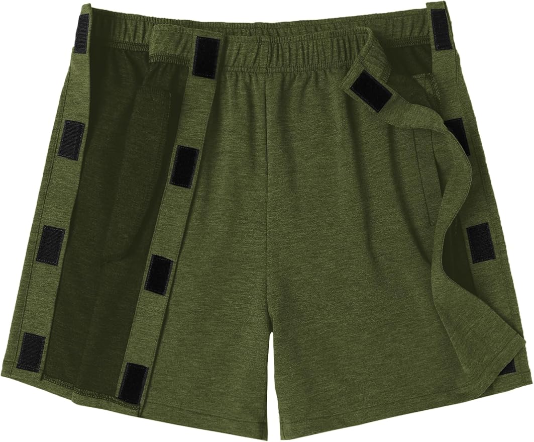 Deyeek Unisex Tear Away Shorts Snap On Athletic Cotton Shorts Post Knee Surgery Recovery Hip Replacement Pants with Pockets