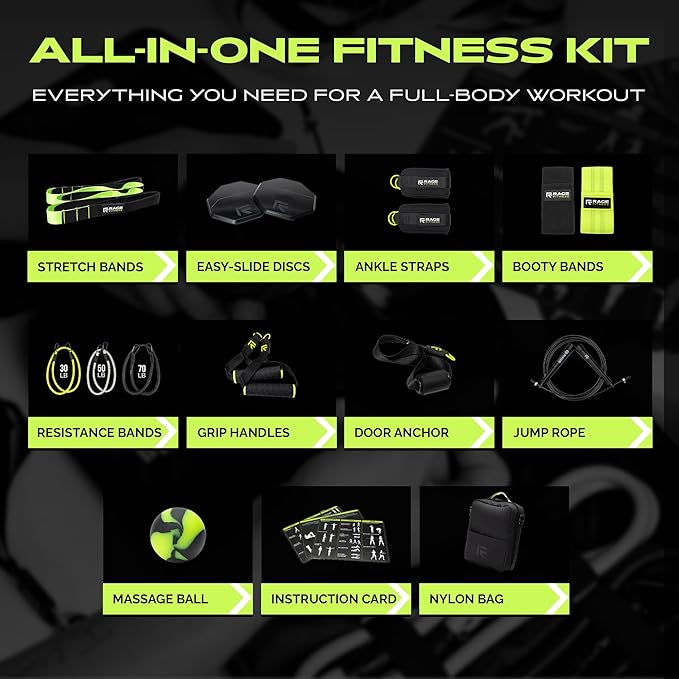 Ex Kit Home Gym Equipment with Carry Bag - 10Pcs Resistance Bands Kit with Handles, Door Anchor, Jump Rope, Booty Bands & More – Full Body Workout Bands Set for Strength, Cardio & Flexibility