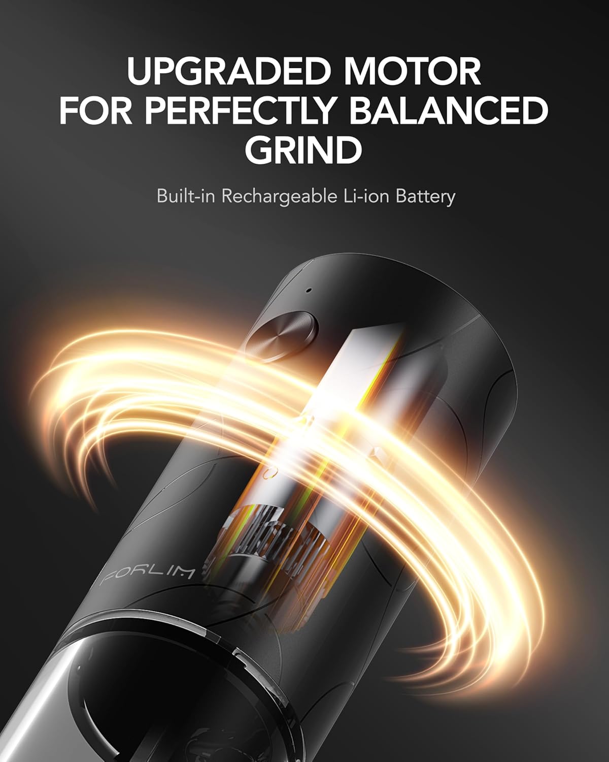 FORLIM Electric Salt and Pepper Grinder Set, USB Rechargeable, Automatic Salt Pepper Mill Grinder with Dust Cover, One-Button Control, Adjustable Coarseness, White LED Light (2 Packs, Black)