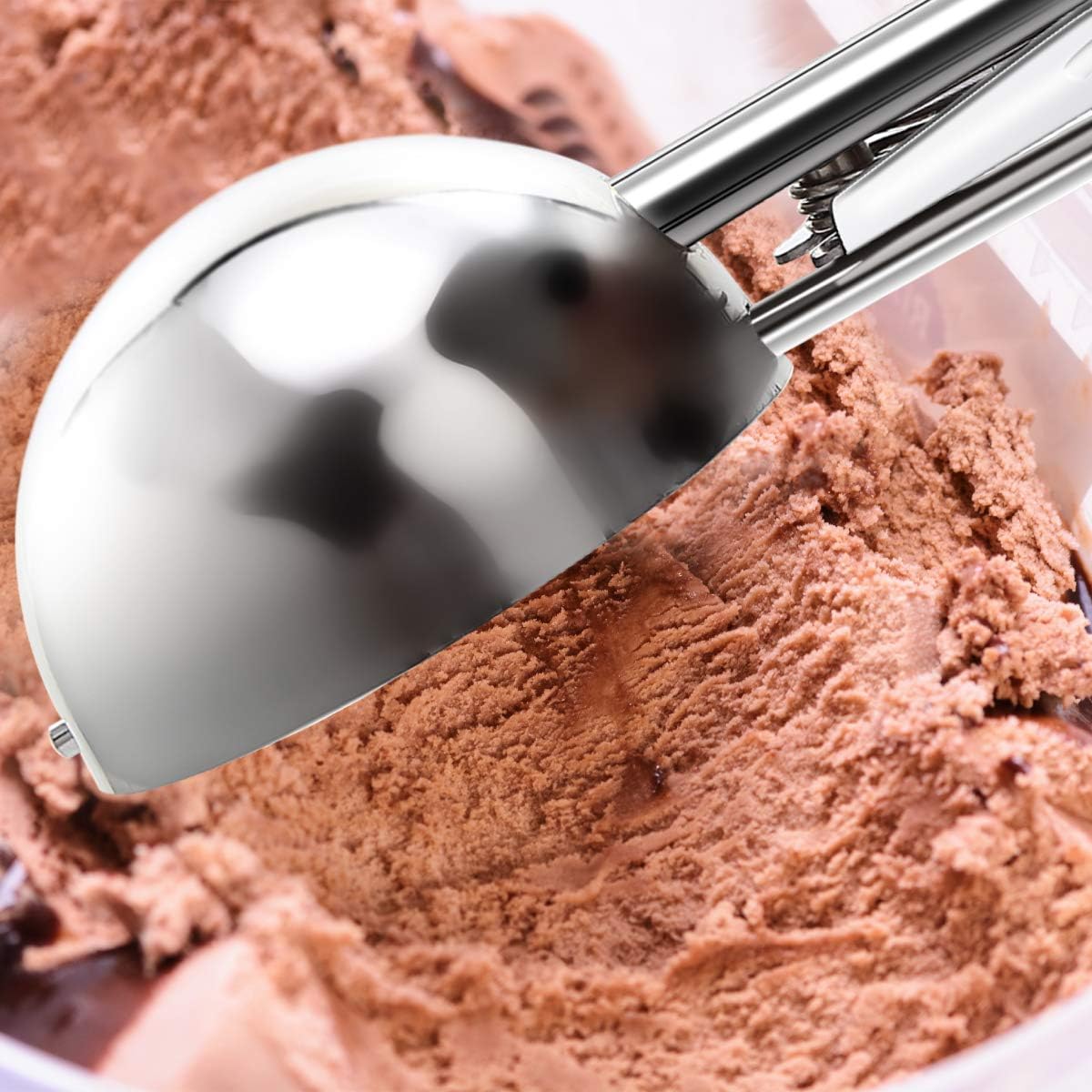 Commercial-Grade Ice Cream Scooper 1.33 oz, 18/8 Stainless Steel Cookie Scoop with Plastic Handle, Portion Control Disher Scoop for Bakeries, Restaurants & Dessert Shops, #24, Red