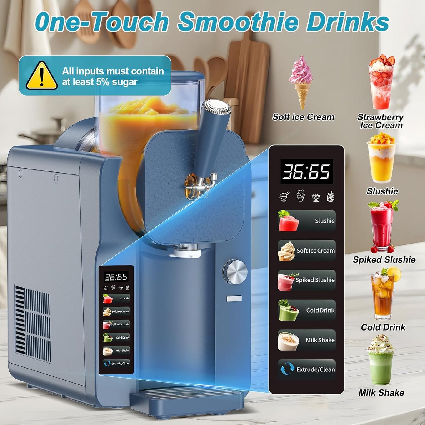 Ice Cream Maker, Slushie Machine for Home, Slushy Machine 70 oz Margarita Machine with 6 Preset Programs for Ice Cream