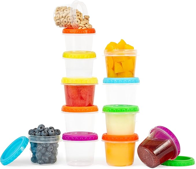 Tafura 4 Oz. Small Containers with Lids [12 Pack] | Condiment Containers for Puree, Snacks, and More | Reusable Small Plastic Food Storage Containers, BPA Free