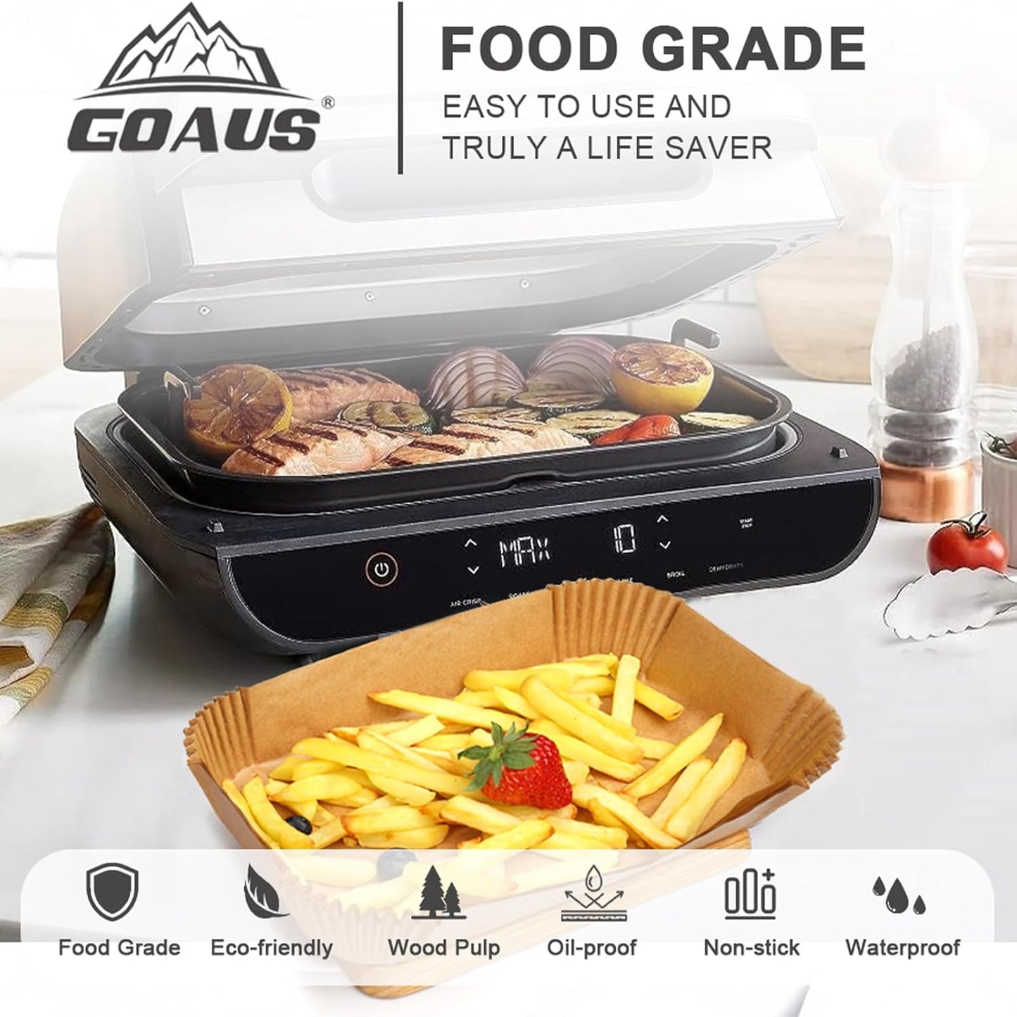 GOAUS Parchment Paper Liners 150 Pcs for Ninja Foodi Smart XL, Air Fryer Liners Disposable Rectangle Accessories Fit Ninja Grill FG551/DG551/IG651