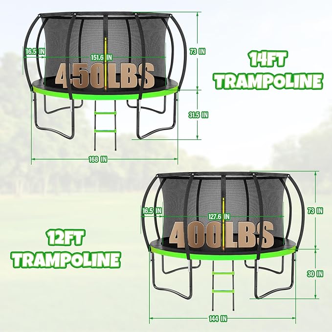 Trampoline 8FT 10FT 12FT 14FT 16FT, Outdoor Trampolines for Kids and Adults, Recreational Trampoline with Enclosure Net & Ladder, Round Trampoline ASTM Approved, 400/450LBS Weight Capacity