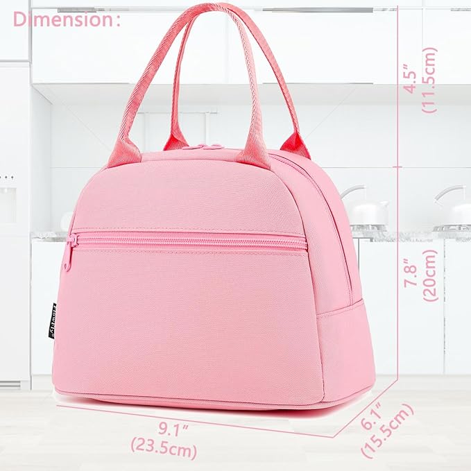FlowFly Lunch Bag for Women Insulated Lunch Box Corduroy Lunch Tote Cooler for Travel Work Picnic, Pink