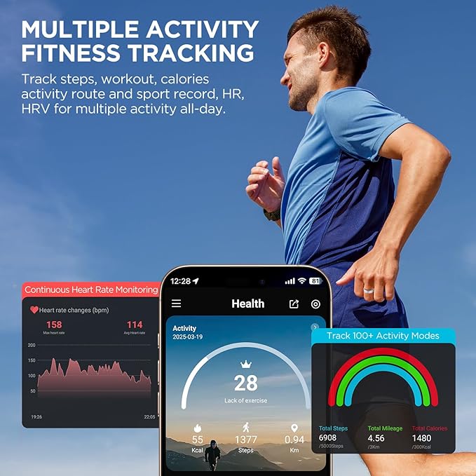 Smart Ring for Women Men, Activity Fitness Tracker with 24/7 Heart Rate Monitor, Waterproof Sleep Tracker Fitness Ring, Step Counter, Calorie Pedometer, No APP Fee,for iOS Android (Silver,#12)