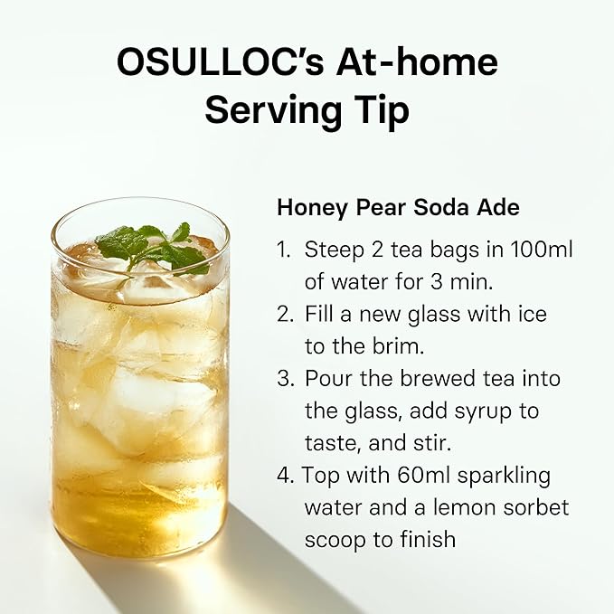 OSULLOC Honey Pear Cold Brew Tea, Korean Pear & Honey flavored iced tea (20ea, 1.76oz)