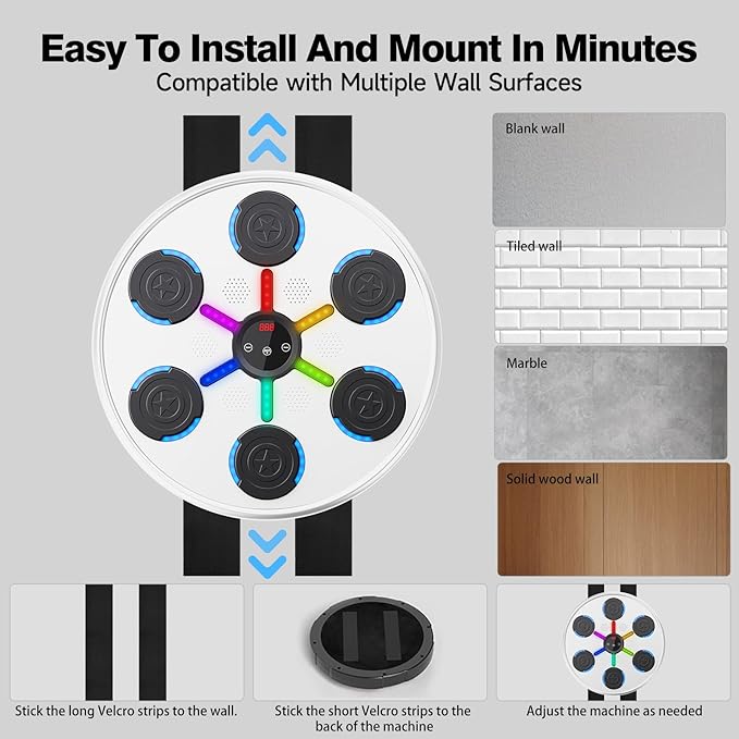 Music Boxing Machine, 2025 Upgrade Boxing Music Workout Machine for Adults Women Kids, Smart Bluetooth Boxing Music Trainer, Wall Mounted Musical Punching Pad, Boxing Machine with Gloves and Headband