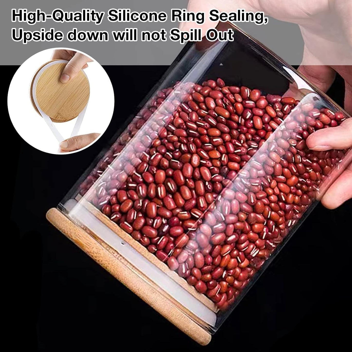 Glass Jars with Bamboo Wooden Airtight Lids 6oz 10oz 18 oz Spice Jars Food Storage Containers for Home Kitchen, Tea, Salt, Pepper, Spices, Coffee, Herbs, Grains