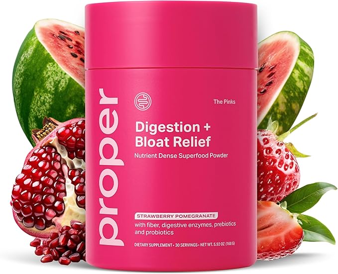 Proper, The Pinks Digestion and Bloat Relief. Drink Mix with Gut Health Probiotics, Prebiotics, Beet Root & Enzymes for Digestive Support. Bloating and Microbiome Supplement for Women and Men