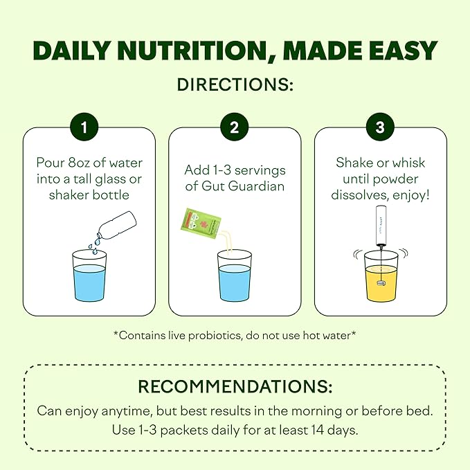 Feel Goods Gut Guardian, Organic Fiber, Probiotic & Prebiotic Powder, Sugar Free, Herbs for Bloat, Gut Health Support, Digestive Health for Men & Women, Non GMO, Vegan, Strawberry Kiwi, 15 Count