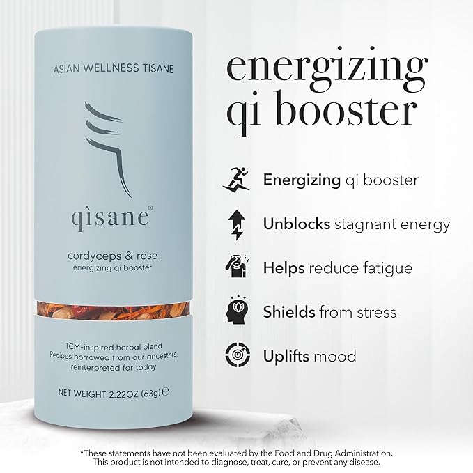 qìsane Cordyceps Tea Bags with Dried Rose Buds - Adaptogenic Cordyceps Mushroom Flowers, Dried Roses, Astragalus Root & Codonopsis Root Helps Boost Qi & Balance Body & Spirit - 10 sachets (~30 cups)