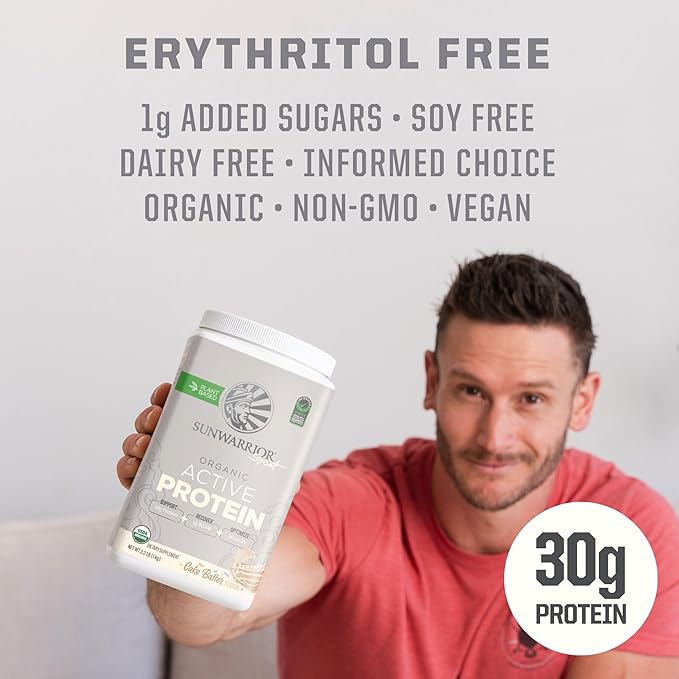 Sunwarrior Organic Plant Based Protein Powder | Vegan Organic Protein Powder with BCAA Amino Acids Plus Recovery Minerals & Botanicals | Non-GMO Soy Dairy & Gluten Free (Cake Batter, 20 Servings)