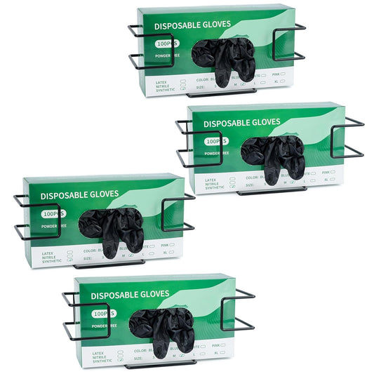 Glove Box Holder and Dispenser - Metal Rack for Rubber Latex Gloves Face Tissue, Black (4 Pack)