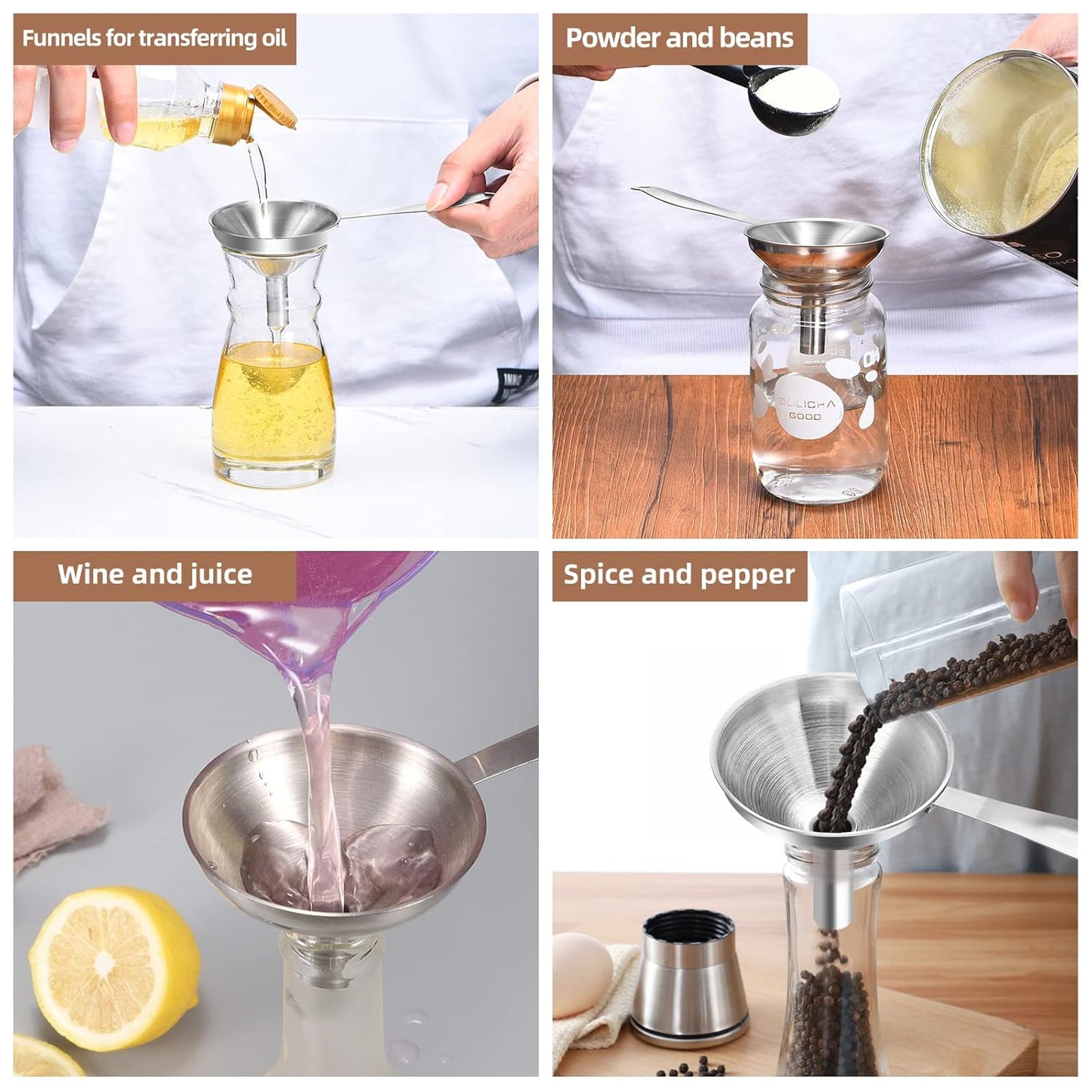 Funnels for Kitchen Use Filling Bottles, Kitchen Funnel Set of 3, Small Funnels for Filling Small Bottles Transferring Essential Oil, Liquid, Spice, Dry Ingredients & Powder, Dishwasher Safe