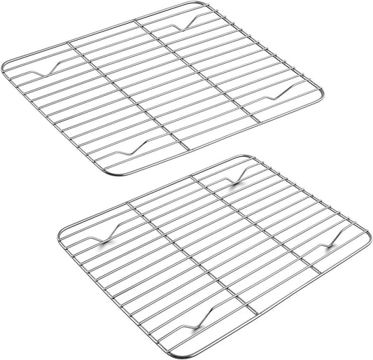 TeamFar Cooling Rack, 9.75” x 7.5” Stainless Steel Wire Baking Rack for Cooking Roasting Grilling, Fit for Oven Pan, Oven & Dishwasher Safe, Non-toxic & Heavy-Duty, 2PCS